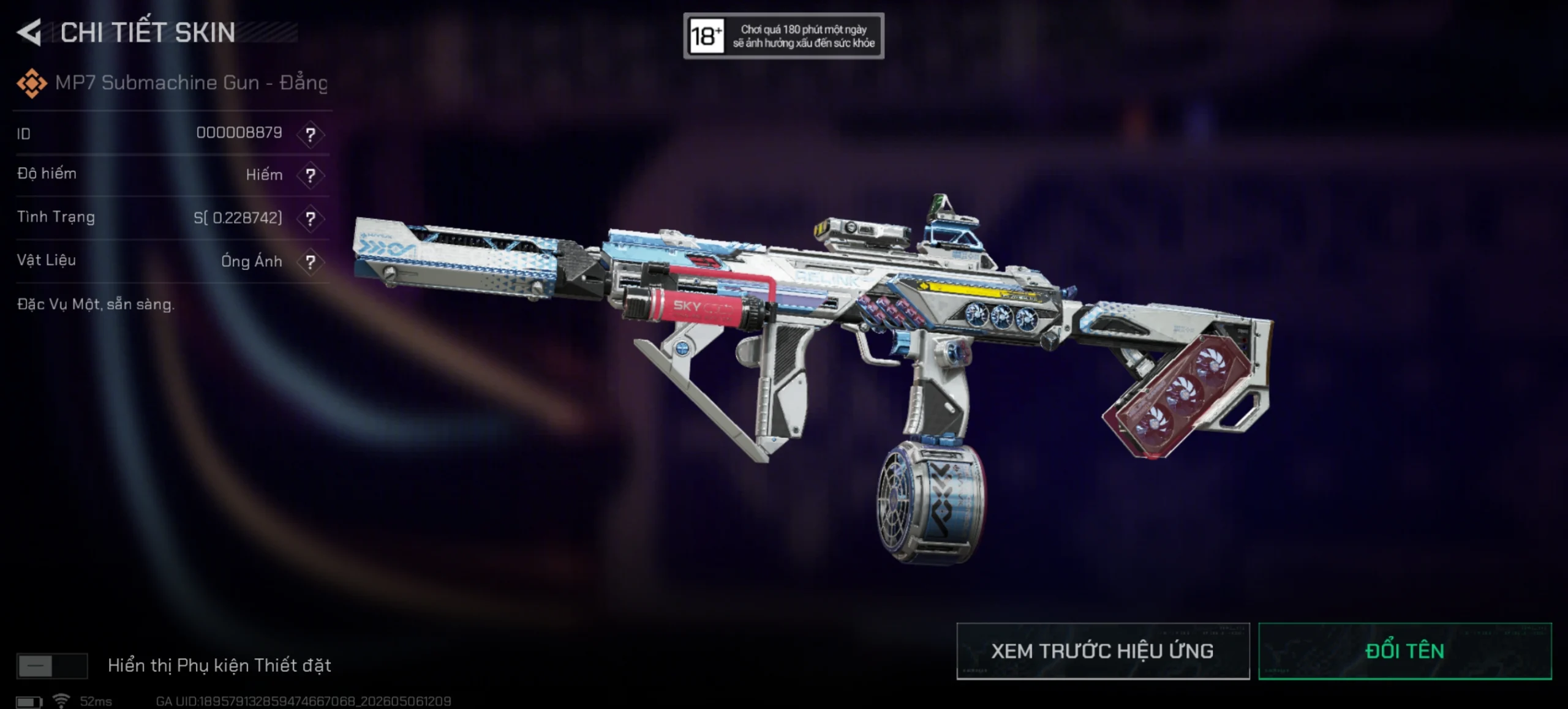 SKIN MP7 ÓNG ÁNH x HẮC TINH